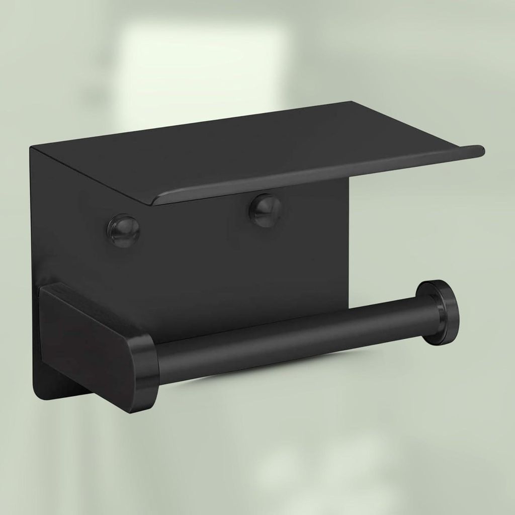 Wandmontage Selbstklebende Toilettenpapierhalter Mit Regal - Edelstahl - 14x9.5x10cm - Schwarz Beschichtet