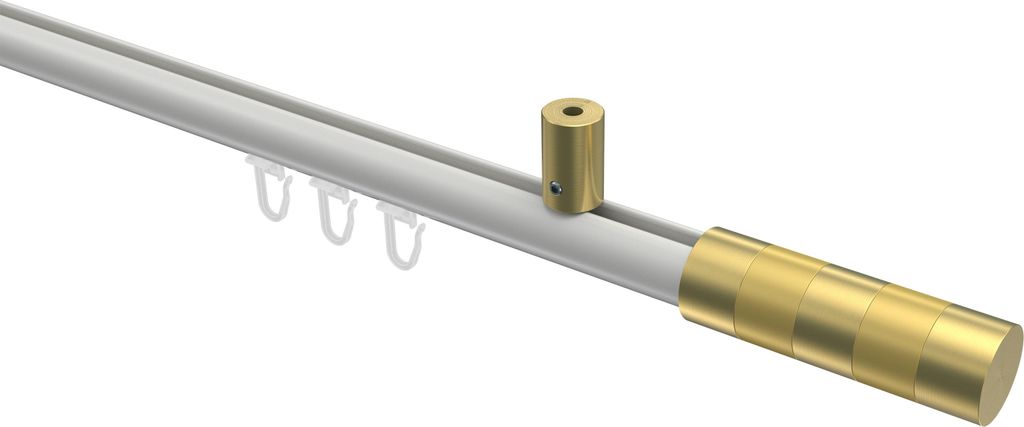 Interdeco Innenlaufstange / Gardinenstange mit Innenlauf Weiß / Messing-Optik, Typ Sonius Mavell (Zylinder Bicolor) Deckenmontage, 20 mm Ø 1-läu...