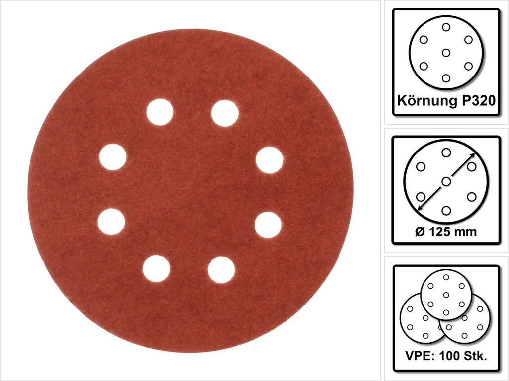Makita Schleifpapier Klett 125 mm K 320 100 Stk. ( 2x P-43692 ) für DBO BO DCW DWE GEX PEX SXE BOS