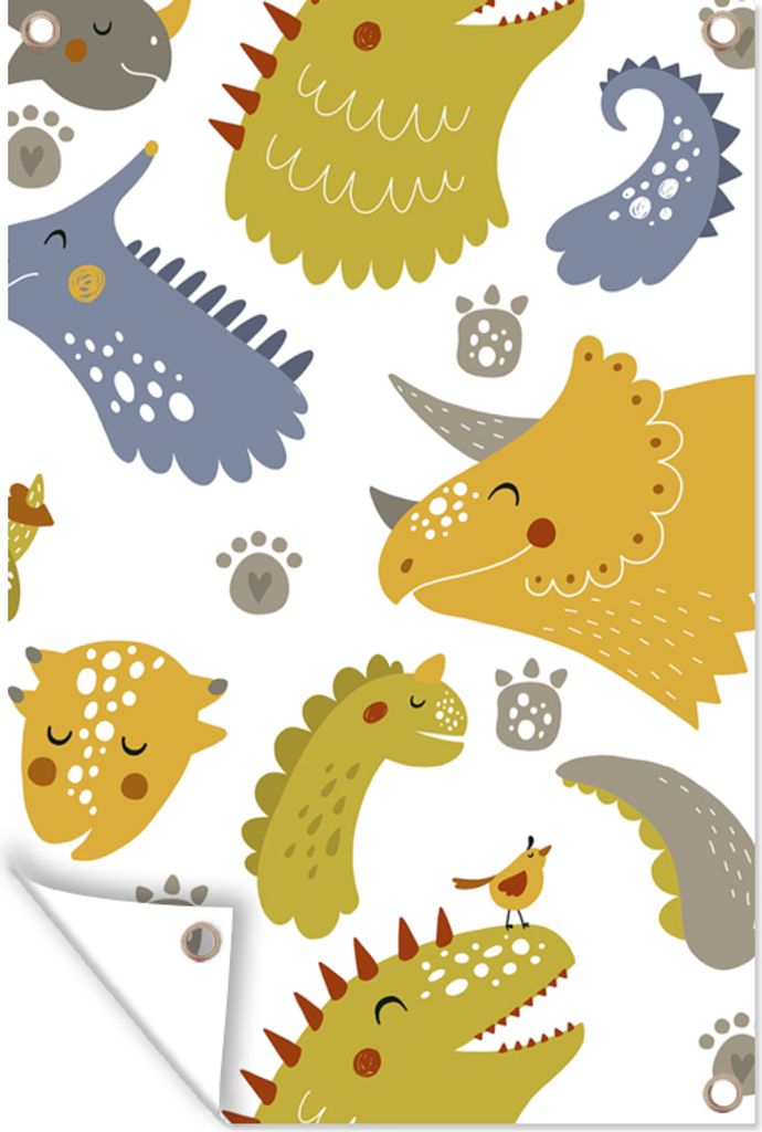 MuchoWow 40x60 cm Outdoor-Poster Gartendeko Sichtschutz Garten Poster für den Garten Dinosaurier - Schnittmuster - Jungen - Dino - Kinder