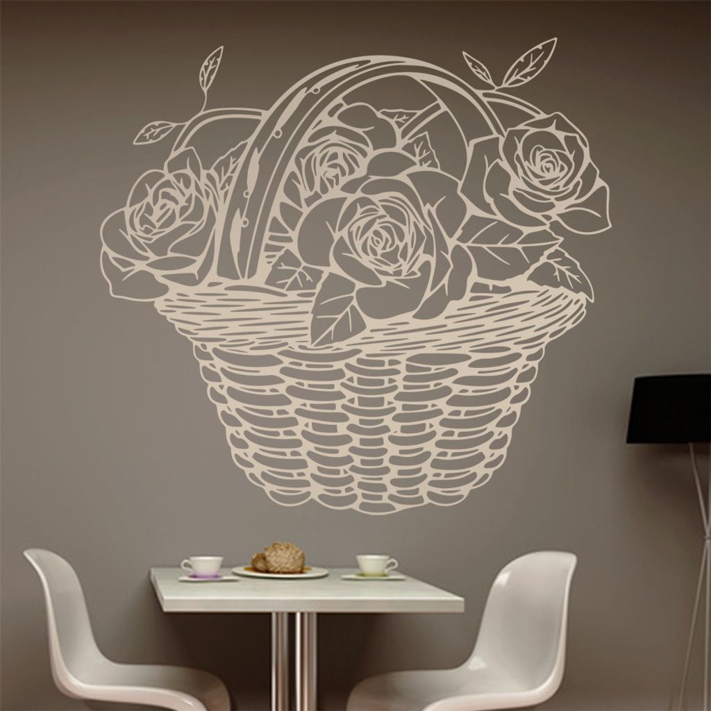 Rosen - Korb - Blumenstrauß Wandtattoo in 6 Größen - Wandaufkleber Wall Sticker - Dekoration, Küche, Wohnzimmer, Schlafzimmer, Badezimmer
