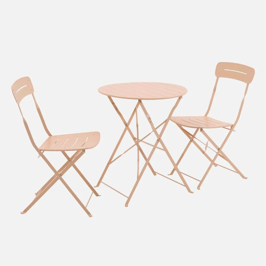 Set Bistro Rosa Pieghevole in Acciaio: Arredo Esterno Chic 3 Pezzi