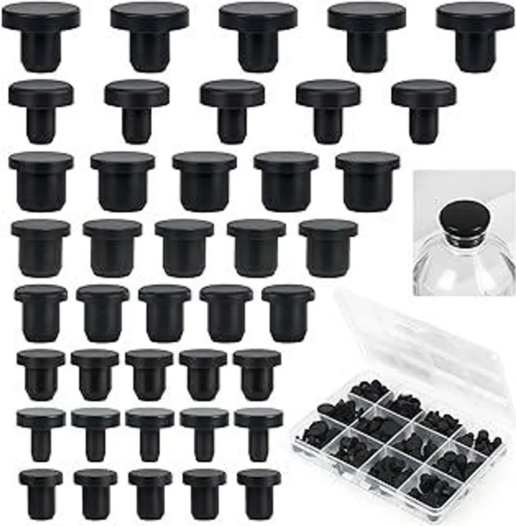 100 tappi in gomma, 8 misure Tappi in gomma neri, tappi riutilizzabili, tappi in silicone, tappi morbidi e flessibili per fori con diametro interno da 4 a 9,5 mm Bottiglie Tubi