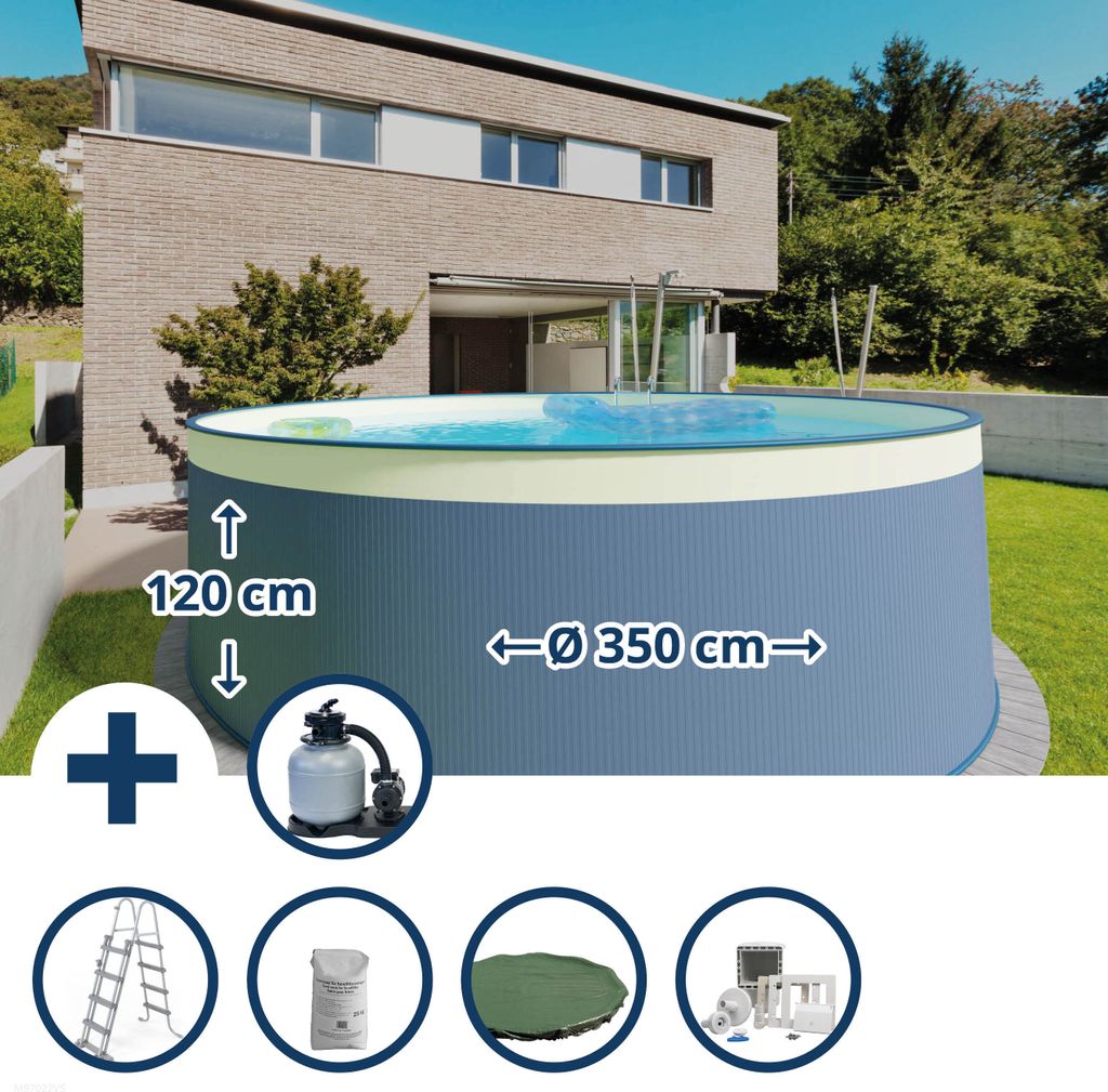 Stahlwandpool Set (6-teilig) hoch rund 350 x 120 cm, Stahl Produktbild 