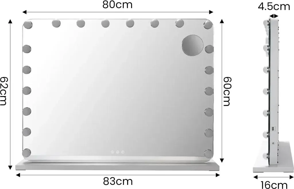 Miroir Hollywood LED 80x60 cm - Solution Éclairage Parfait Teint Net - 2