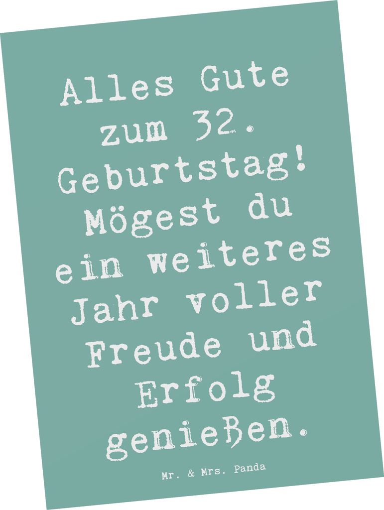 Mr. & Mrs. Panda Grußkarte Spruch 32. Geburtstag - Meeresbrise - Geschenk, Geburtstagsgeschenk, Geburtstagsspruch, Postkarten, Ansichtskarte, bild...