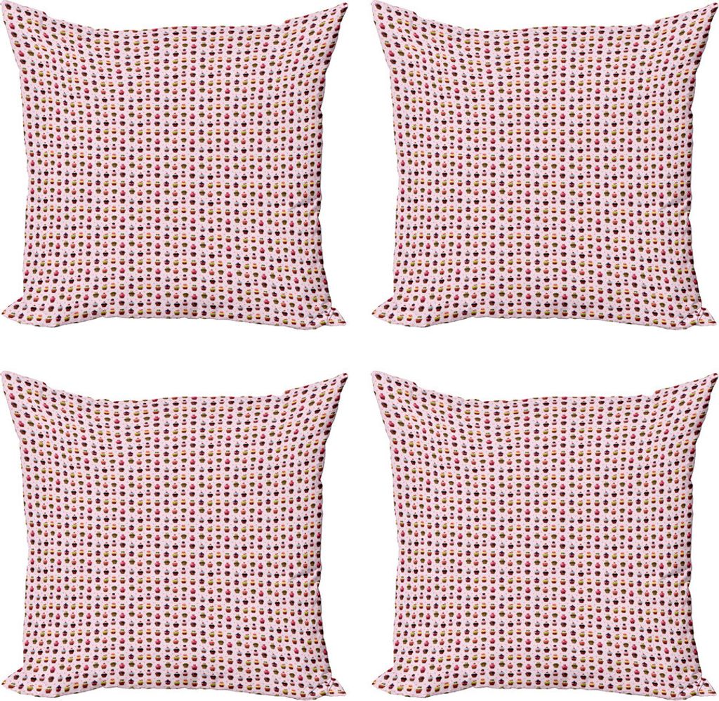 ABAKUHAUS Cupcake Kissenbezug Set (4 Stück), Bunte Leckere kleine Kuchen, Moderner Doppelseitiger Digitaldruck, 50 cm x 50 cm, Mehrfarbig
