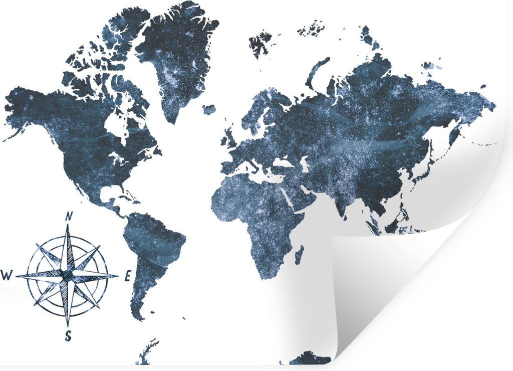 MuchoWow Wandtattoo Wandsticker Wandaufkleber Weltkarte - Blau - Weiß 120x90 cm Selbstklebend und Repositionierbar - Aufkleber