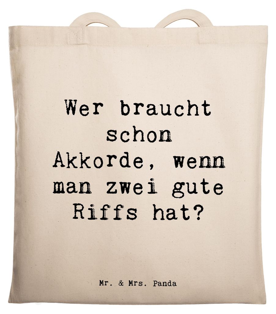 Mr. & Mrs. Panda Einkaufstasche Spruch E-Gitarre Zwei Riffs - Transparent - Geschenk, Musiker, Jutebeutel, Musikstil, dokumententasche, Musik, elek...