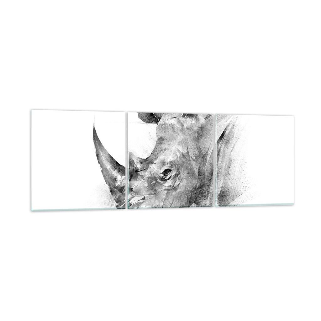 Bilder auf glas - 3 Teile - Nashorn Porträt Grafik - 90x30cm - Glasbilder - Wandbilder - Bilder - zum Aufhängen bereit - Wanddekoration aus Glas ...