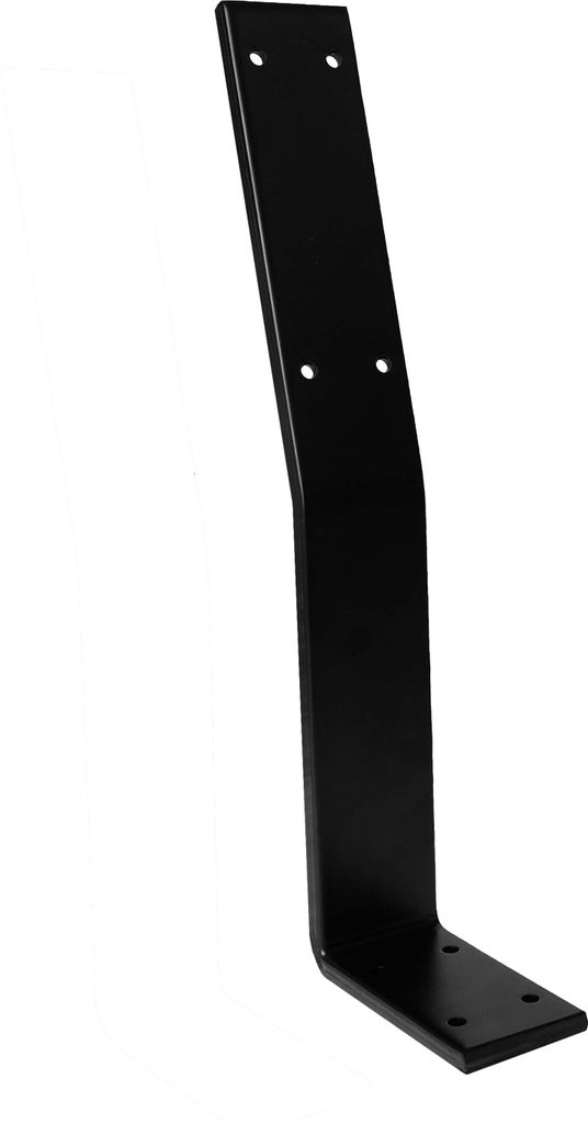 A black metal bracket for a bench or chair.