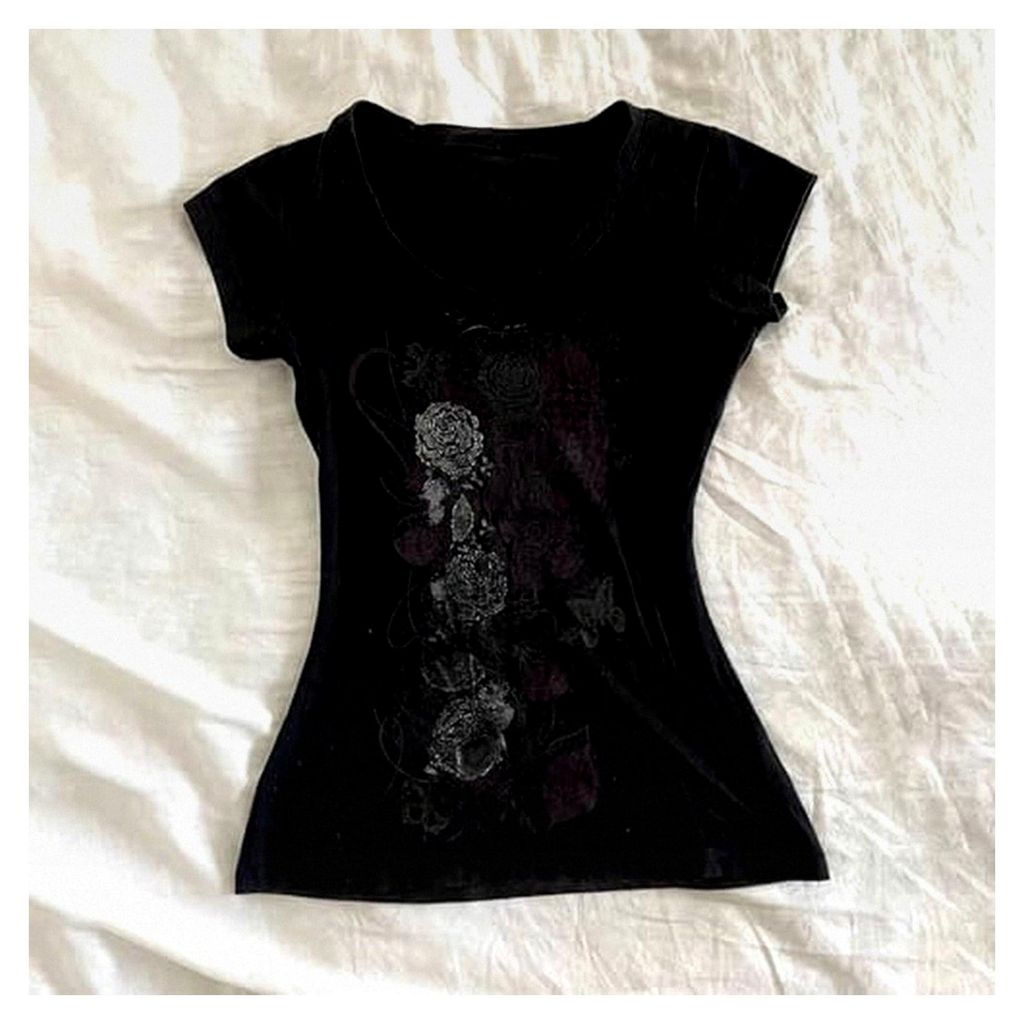 Grunge Shirts für Damen - Emo-Kleidung für Teenager Mädchen - Vintage Grafik Tee - Y2K 2000er Jahre - Goth Top - Punk Gothic T-Shirt - Slim Fit ...