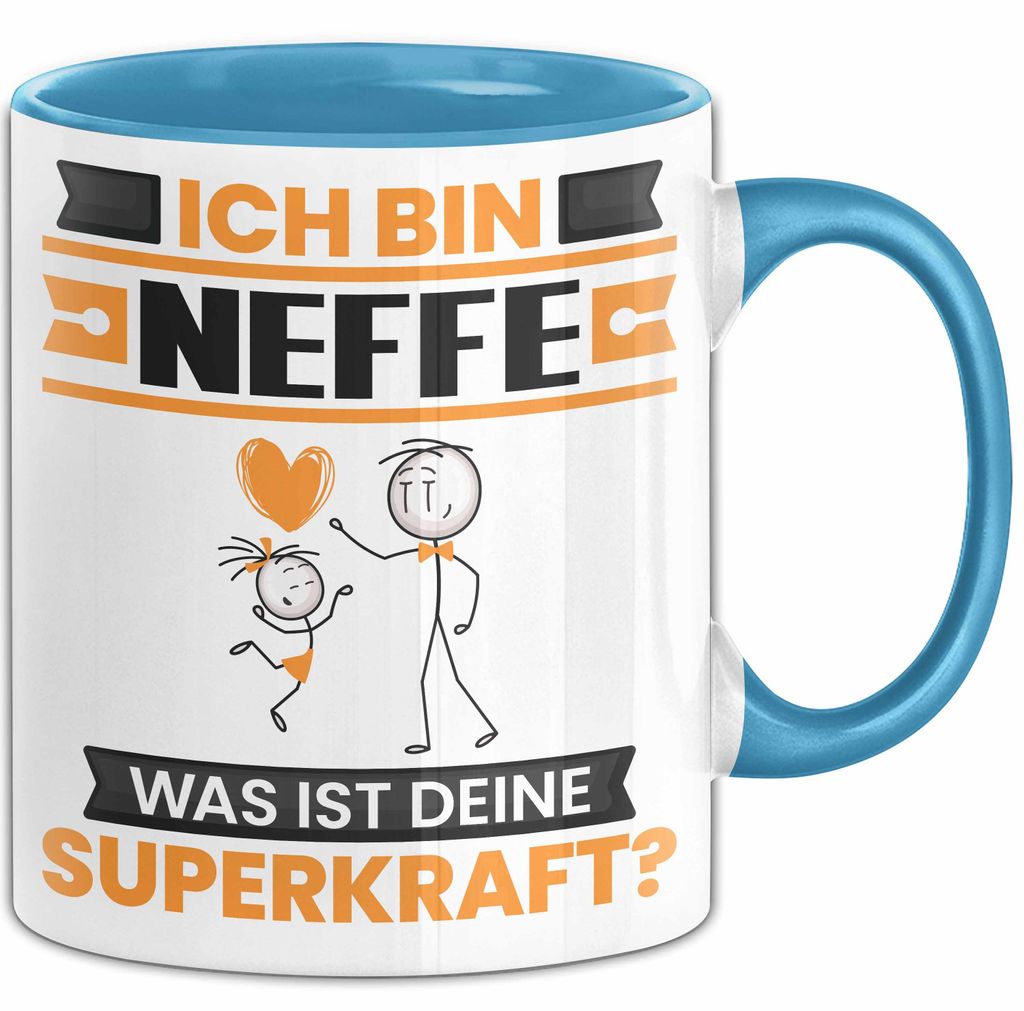 Neffe Tasse Geschenk für Neffe Geburtstag Lustiger Spruch Kaffee-Becher Was Ist Deine Superkraft (Blau)