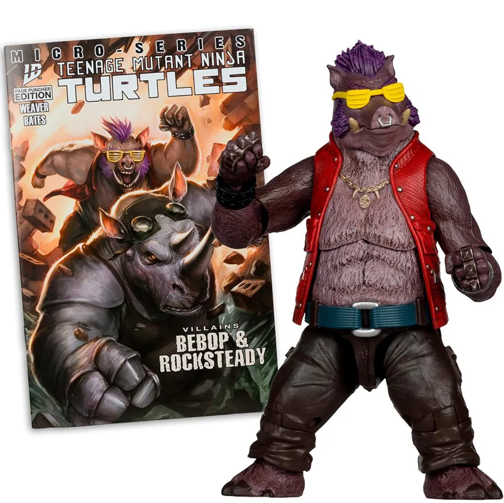 Figurine Bebop TMNT 16 cm ultra articulée avec sa BD Page Punchers