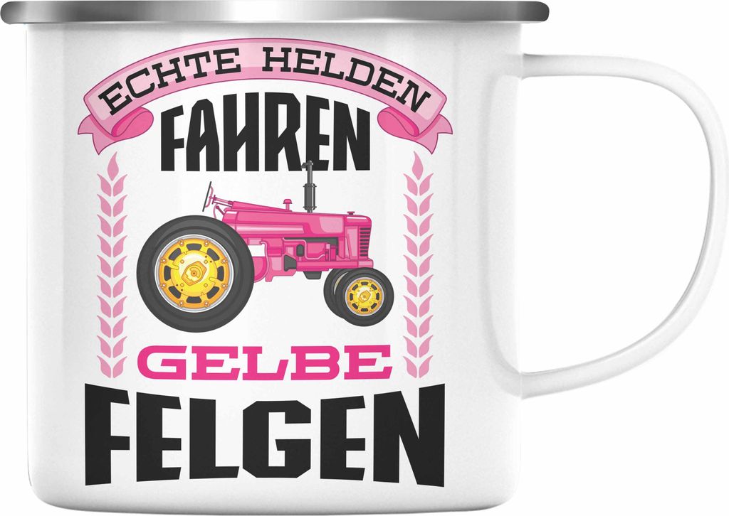 Trendation - Landwirtin Spruch Frau Geschenk Emaille Tasse Landwirtschaft Geschenke für Männer Traktor Spruch Emaille Emaille Tasse Echte Felgen ...
