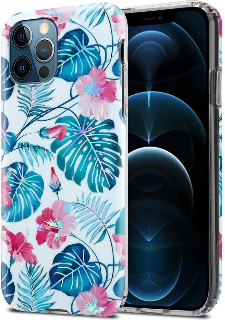 Cadorabo Hülle für Apple iPhone 12 PRO MAX Schutz Hülle mit Weiß TPU Etui Blumen Flower Cover Case