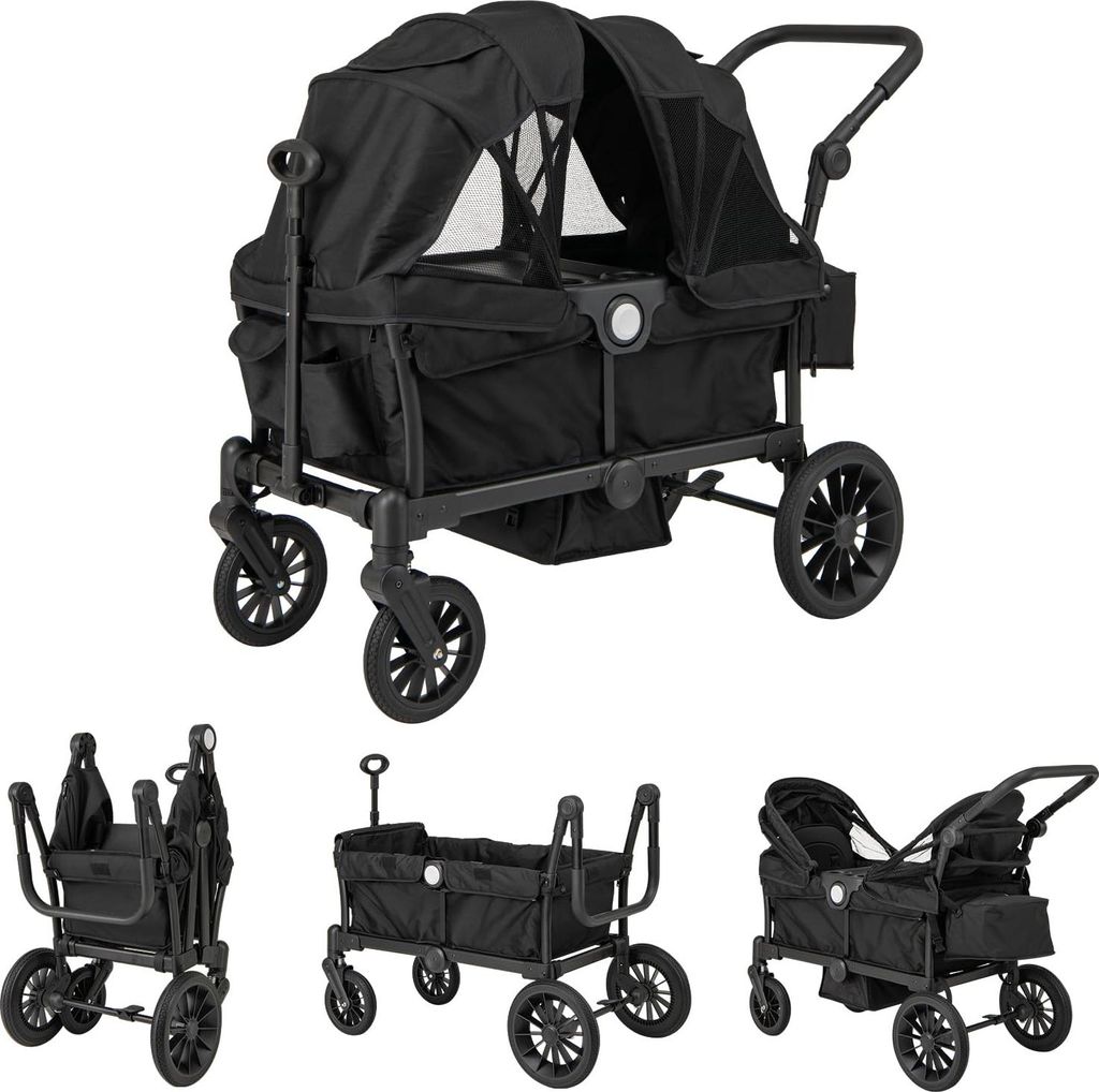 GOPLUS Kinderwagen-Buggy für Zwillinge, Zwillingsbuggy mit Sonnendach, verstellbarem Griff & Sicherheitsgurt, faltbarer Zwillingswagen ab 6 Monaten