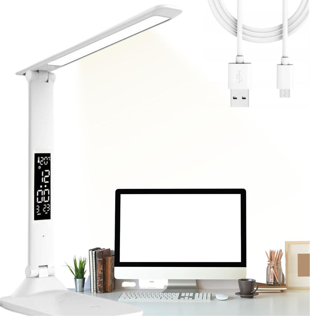 LED stolní lampa s displejem, kancelářská lampa, hodiny, Obrázek produktu 