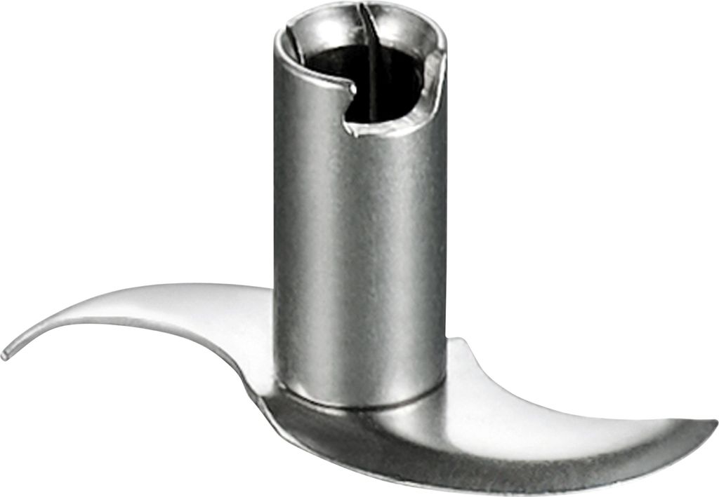 A close-up shot of a metal blender blade attached to a cylindrical metal shaft.