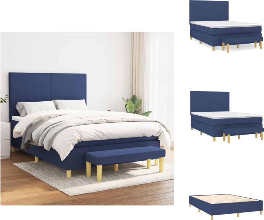 vidaXL Boxspringbett mit Matratze Blau 140x200 cm Stoff - Betten & Bettgestelle