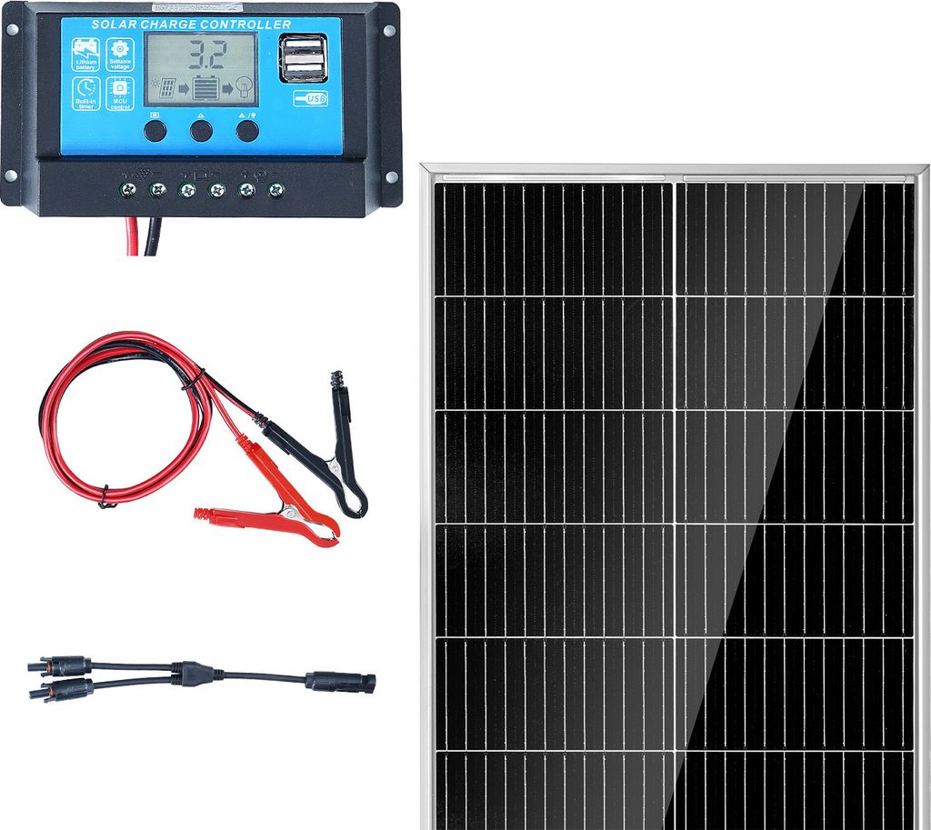 SucceBuy 200 W monokristallines Solarmodul-Set, 2 Panele + Controller, 23 % Wirkungsgrad, IP68 wasserdicht für Wohnmobil, Boot, Camping, Off-Grid,...