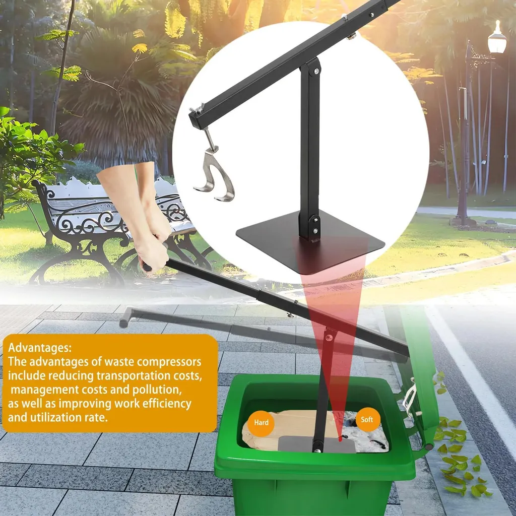 Compattatore di rifiuti - Manuale - 66 cm - Acciaio inox - Adatto per bidoni da 60-100 litri - Compattazione efficiente dei rifiuti - 4