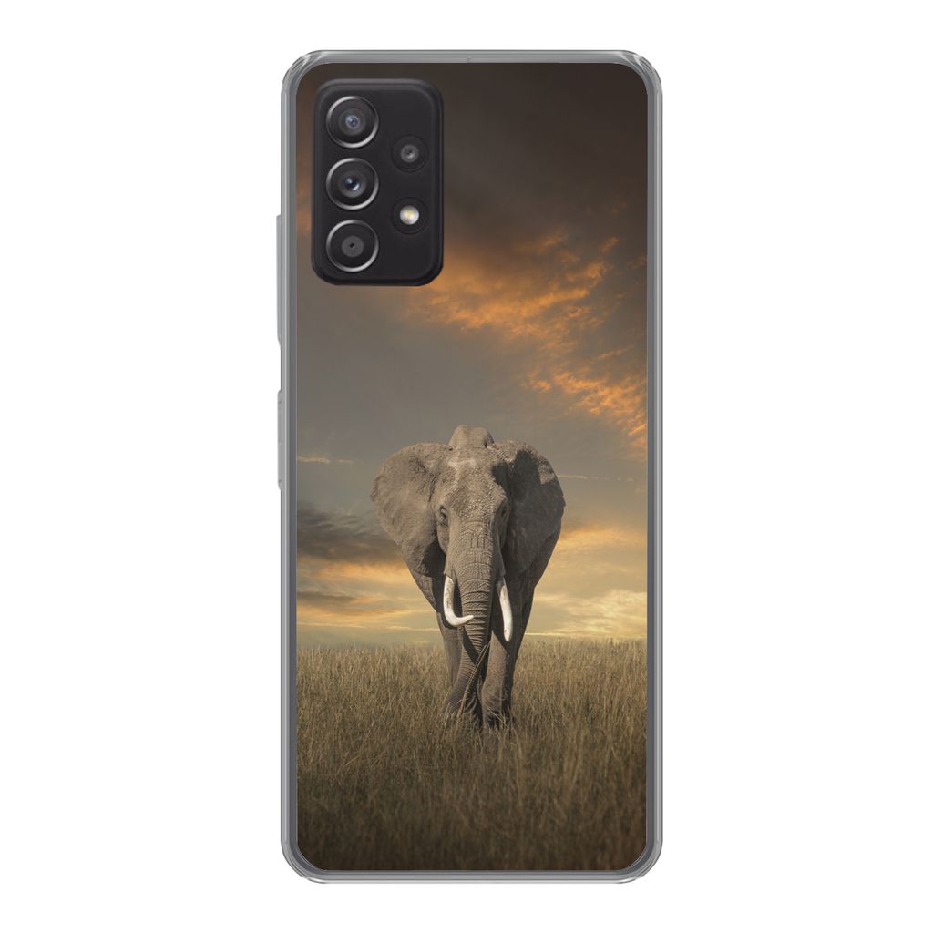 MuchoWow Handyhülle Schutzhülle Hülle für Samsung Galaxy A53 5G Elefant - Tiere - Gras - Natur Silikon Softcase Handy Hülle - Schutzabdeckung