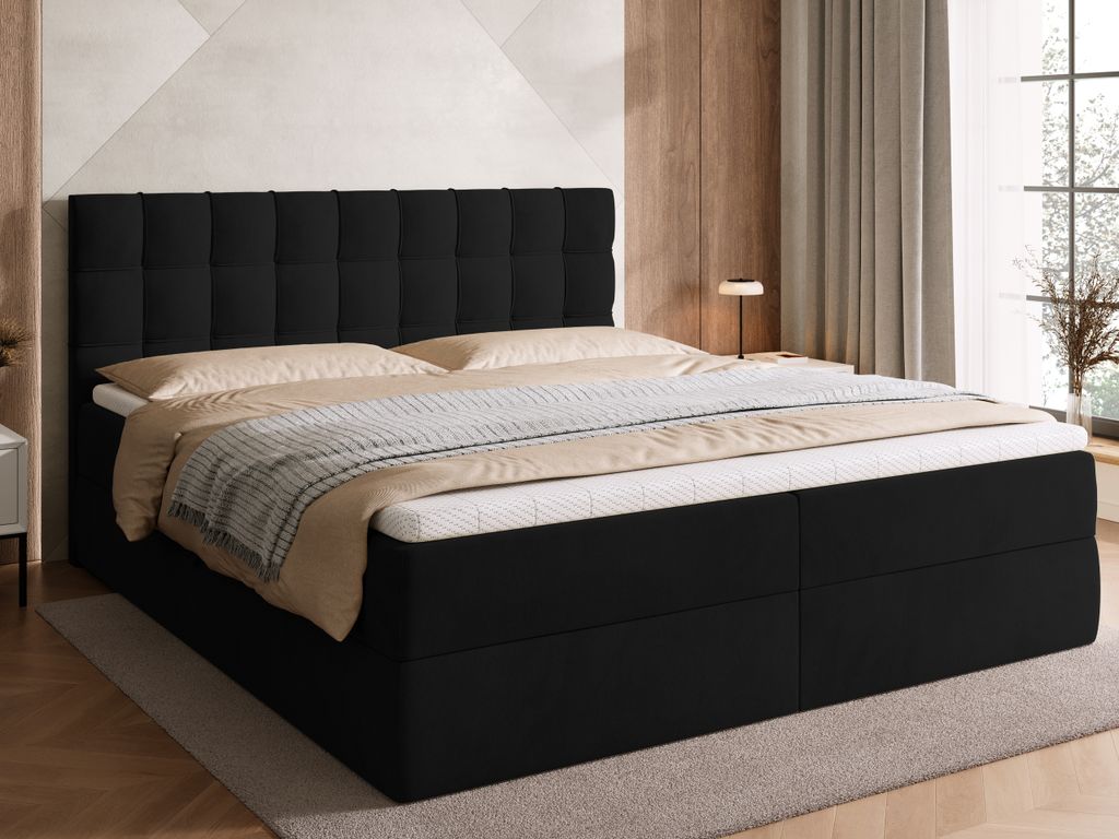 BroMARKT Boxspringbett DETROIT mit 2 Bettkasten, Bonell-Matratze, Polsterbett, Bett (Schwarz, Kronos 7, 180 x 200 cm)