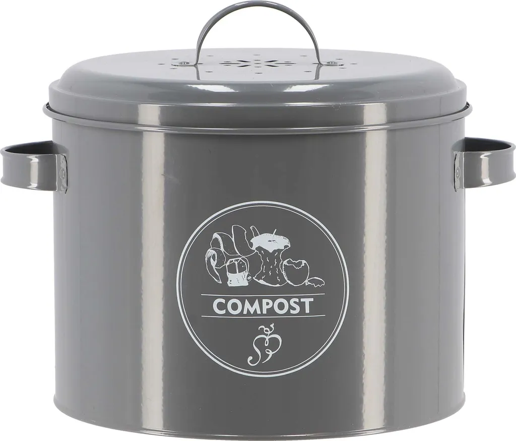 Esschert Design Pot à Compost Anthracite 6L en Acier Carbone avec Filtre