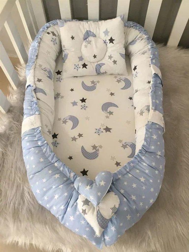 Jaju Baby Babynestchen mit Kopfkissen Baumwolle Blauwe maan ster 74x40 cm