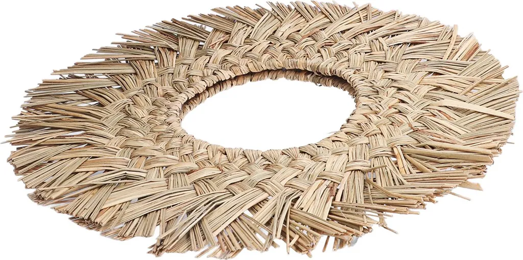 Miroir mural artisanal rond en fibres naturelles pour déco nordique