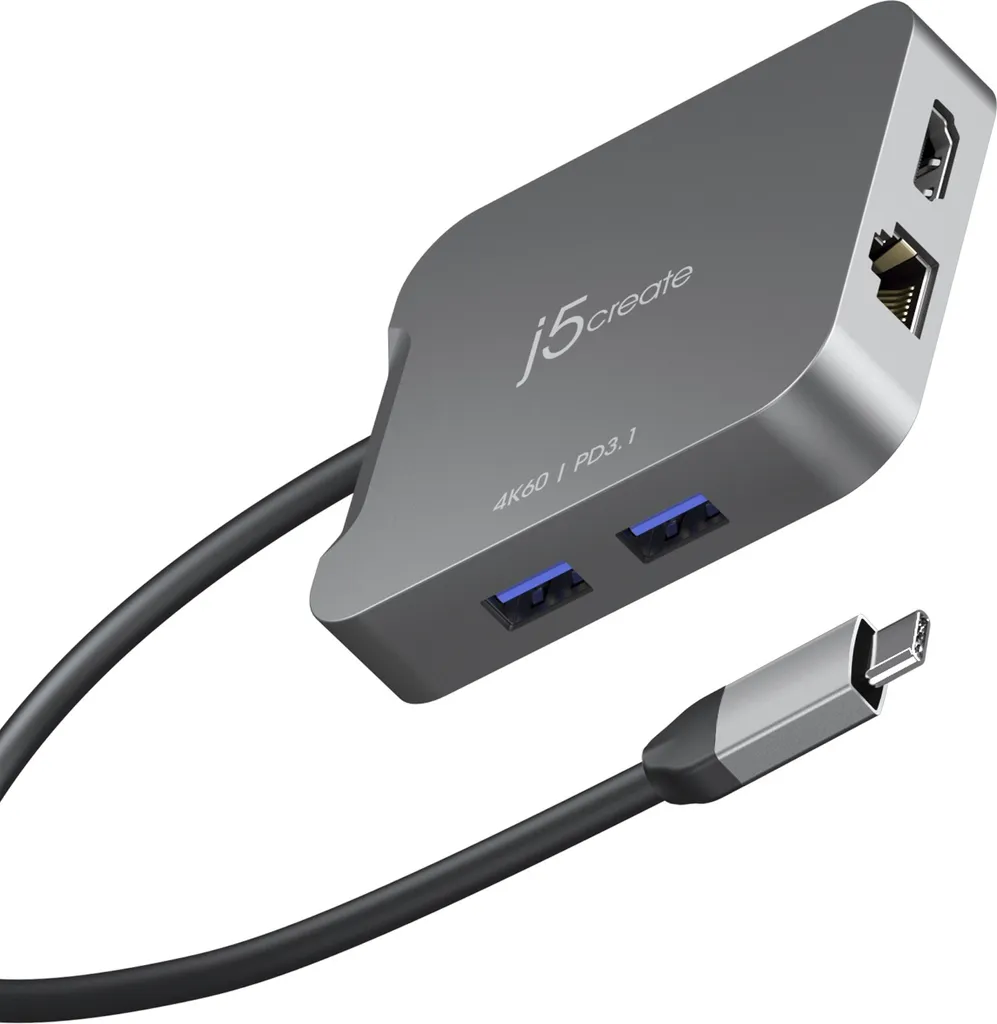 Hub USB-C de Voyage 4K 60Hz j5create JCD3191-N pour Télétravail et Bureau