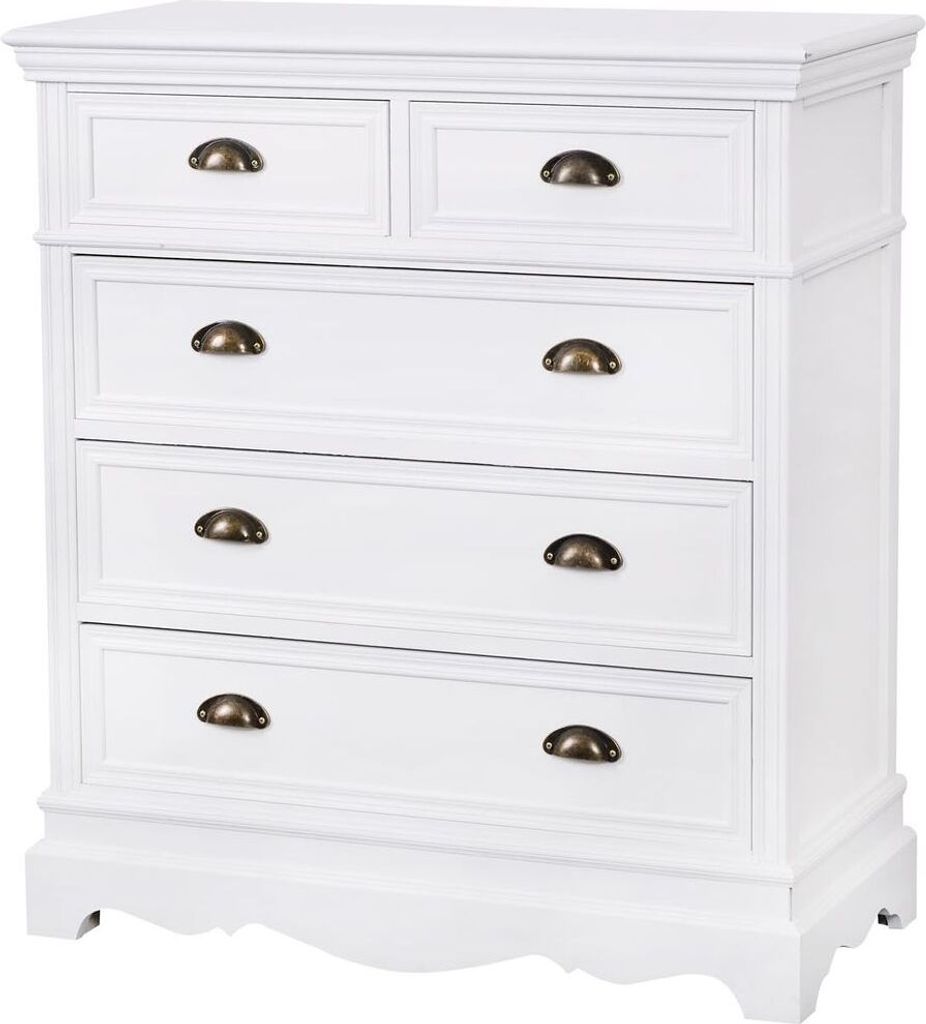 Latina LA013 Kommode, 85x40x95 cm, Weiß, 5 Schubladen, Holz und MDF