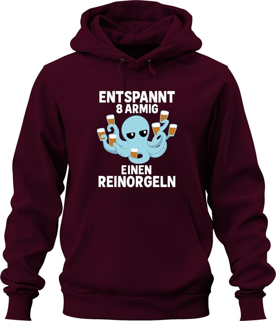 Entspannt 8 armig einen reinorgeln Oktopus Bier Geschenk Lustig Uni Hoodie Kapuzenpullover, Burgundy, M