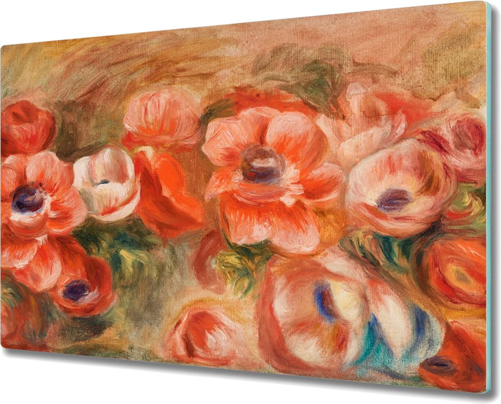 Coloray Schneidebrett Herdabdeckplatte 80x52 cm Kochplattenabdeckung Hackbrett Küchenbrett - Pflanzen Blumen Anemonen