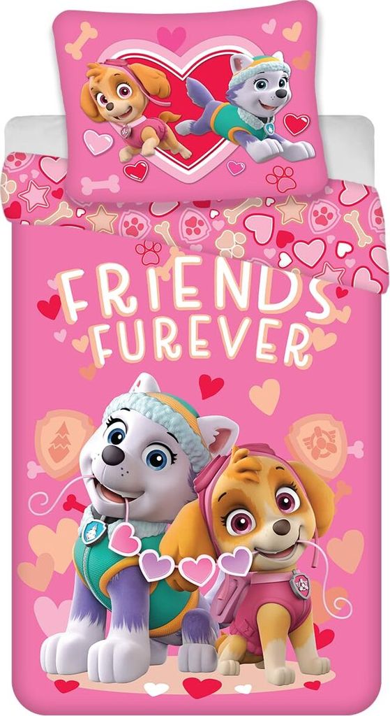 Brandmac Paw Patrol Bettwäsche, Stella und Everest, 100 % Baumwolle, Rosa, für kleines Bett, Bettbezug 100 x 135 cm + Kissenbezug 40 x 60 cm