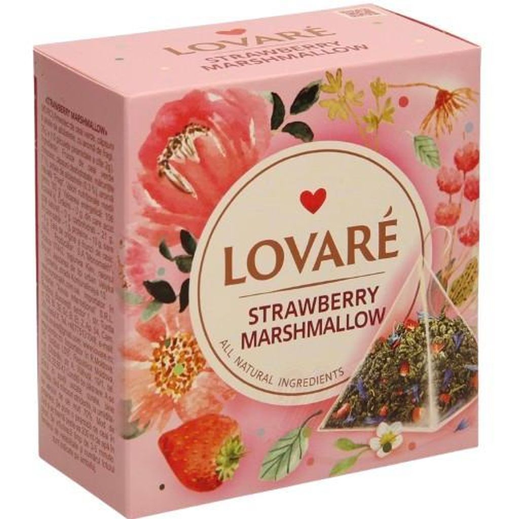 LOVARÉ Erdbeer-Marshmallow 30g (15 Pyramiden, grüner Tee) Produktbild 