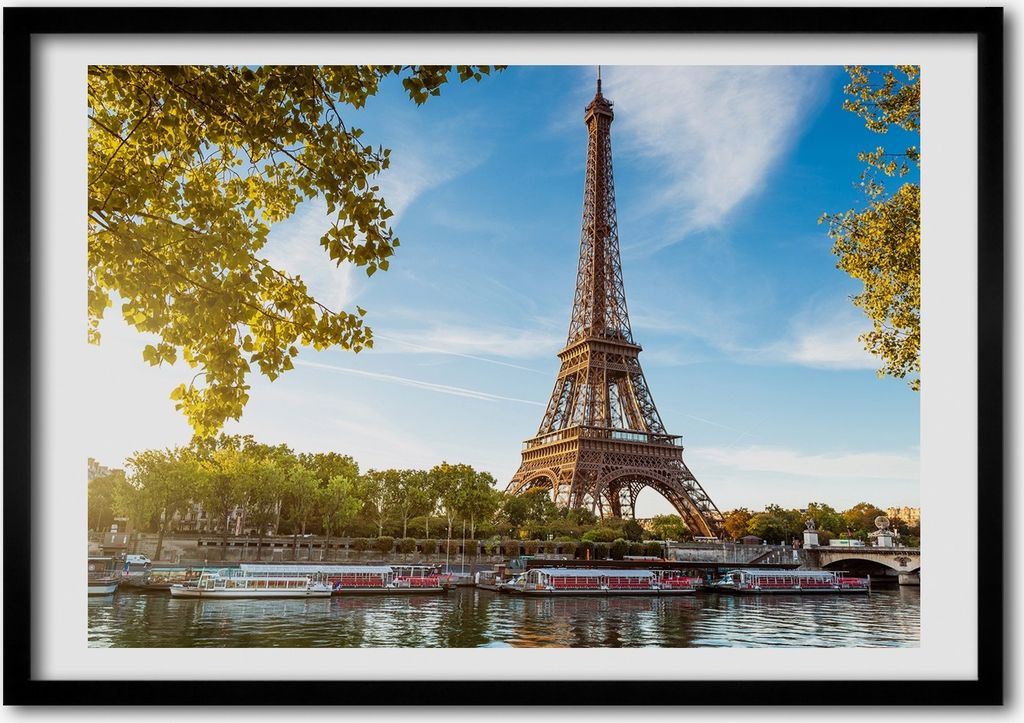 Bild - Bilderrahmen - 100 cm x 70 cm - MDF - Rahmen - Foto - Wandkunst Eiffelturm in Paris