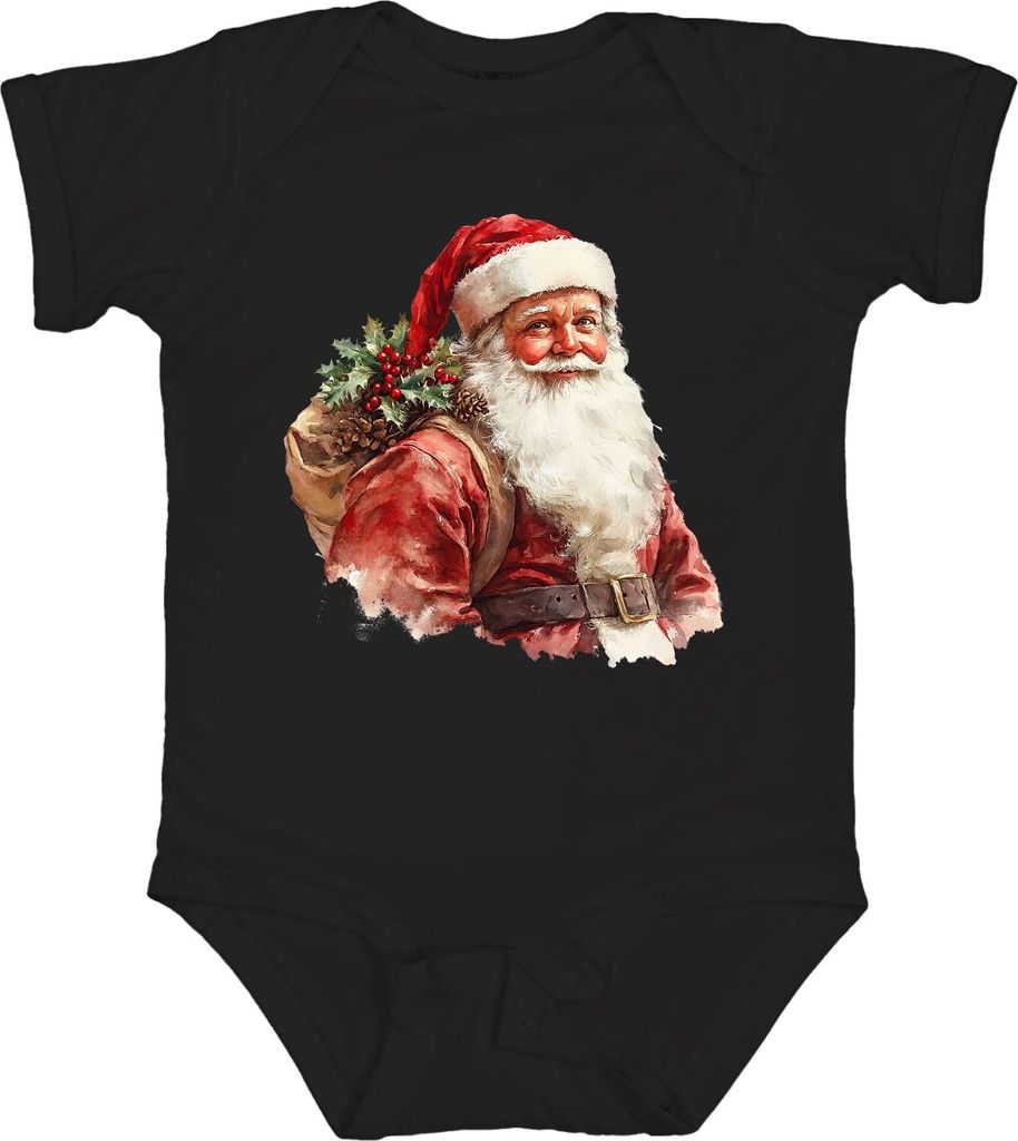 Weihnachtsmann Sack Stechpalme Tannenzapfen Bart Geschenk Vintage Unisex Baby Body, Schwarz, 18/24