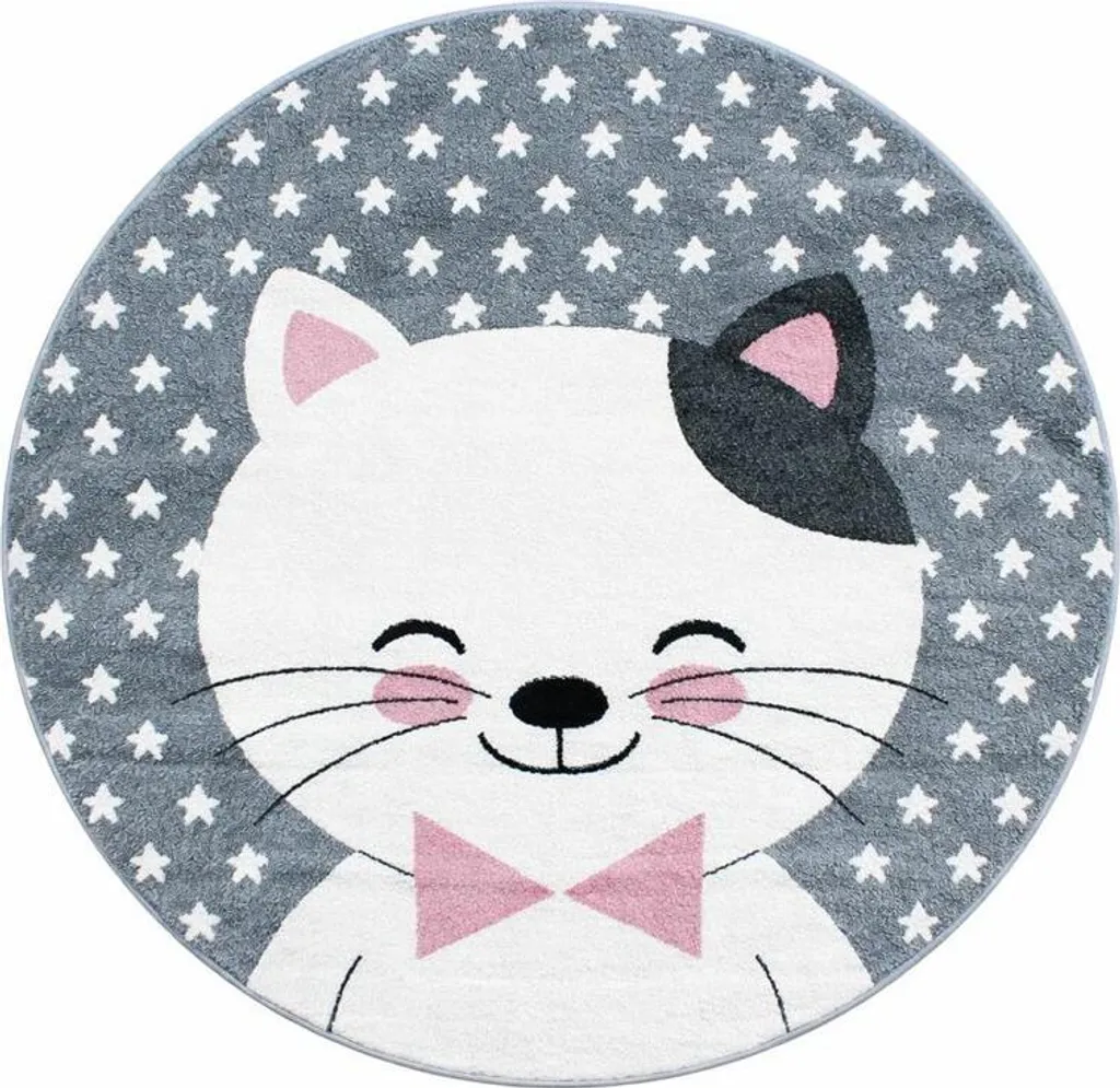 Tapis enfant rond rose 160x160 cm Kids 550 cercle en velours doux
