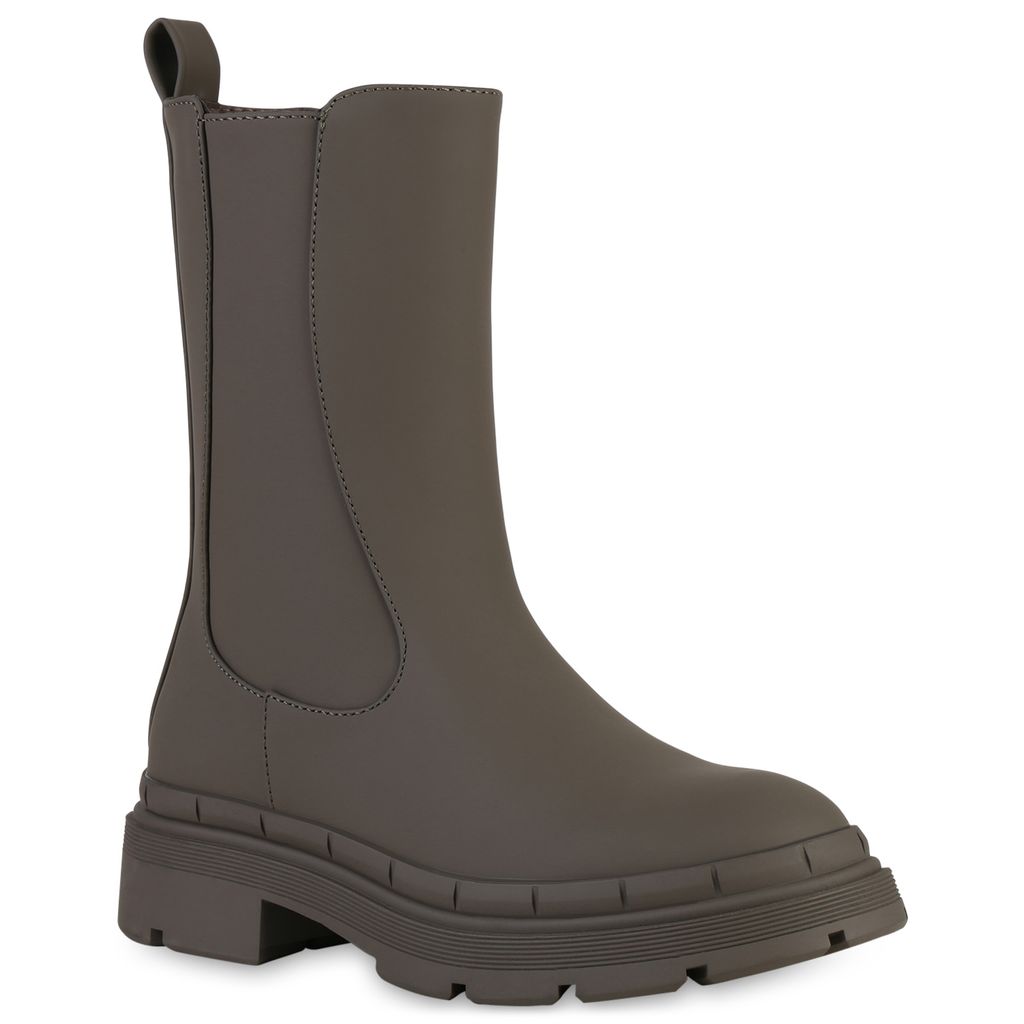 VAN HILL Damen Klassische Stiefel Leicht Gefütterte Profil-Sohle Schuhe 839457, Farbe: Olivbraun, Größe: 37