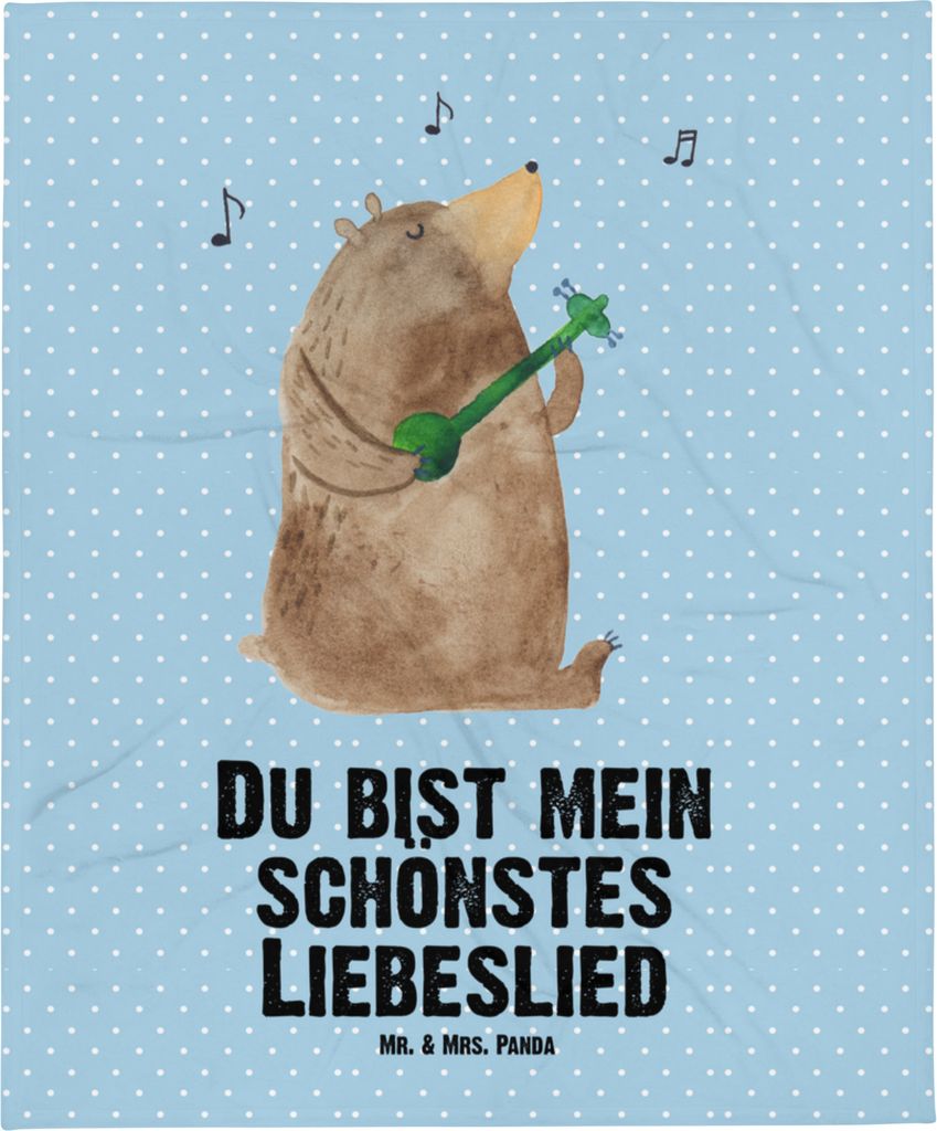 Mr. & Mrs. Panda Kinderwagendecke Bär Lied - Blau Pastell - Geschenk, Frau, Valentinstag, Freundin, Fleecedecke, Teddy, Schlummerdecke, Babydecke,...