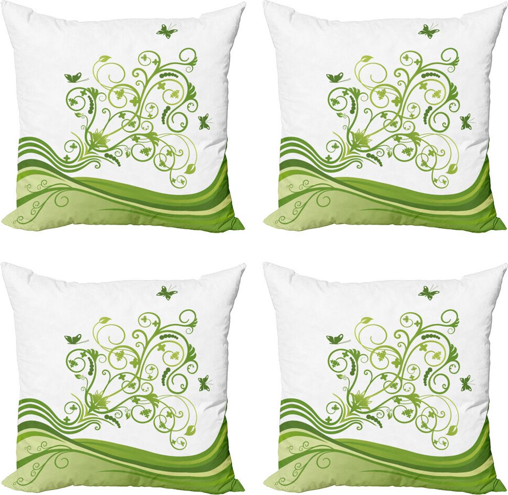 ABAKUHAUS Wein Kissenbezug Set (4 Stück), Bunte Pflanzen Blätter, Moderner Doppelseitiger Digitaldruck, 60 cm x 60 cm, Lime Green Apple Grün