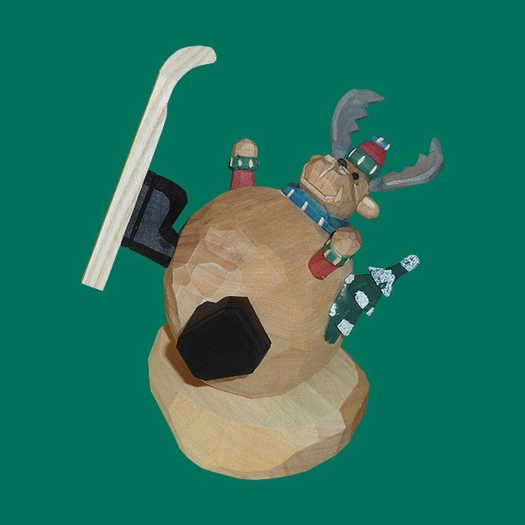 Räucherfigur Elch Schneekugel geschnitzt Höhe 16cm NEU