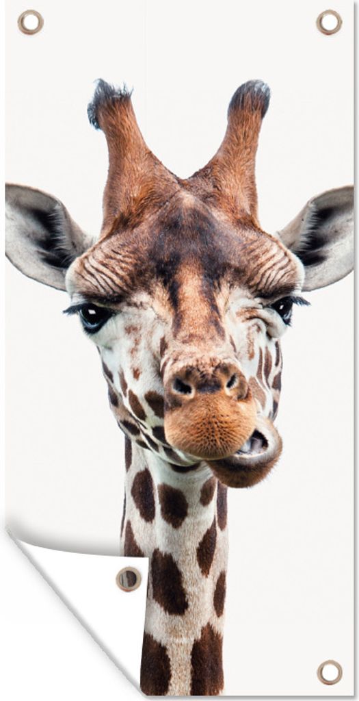 MuchoWow 40x80 cm Outdoor-Poster Gartendeko Sichtschutz Garten Poster für den Garten Jungen - Giraffe - Tiere - Kopf - Porträt - Kind - Mädchen
