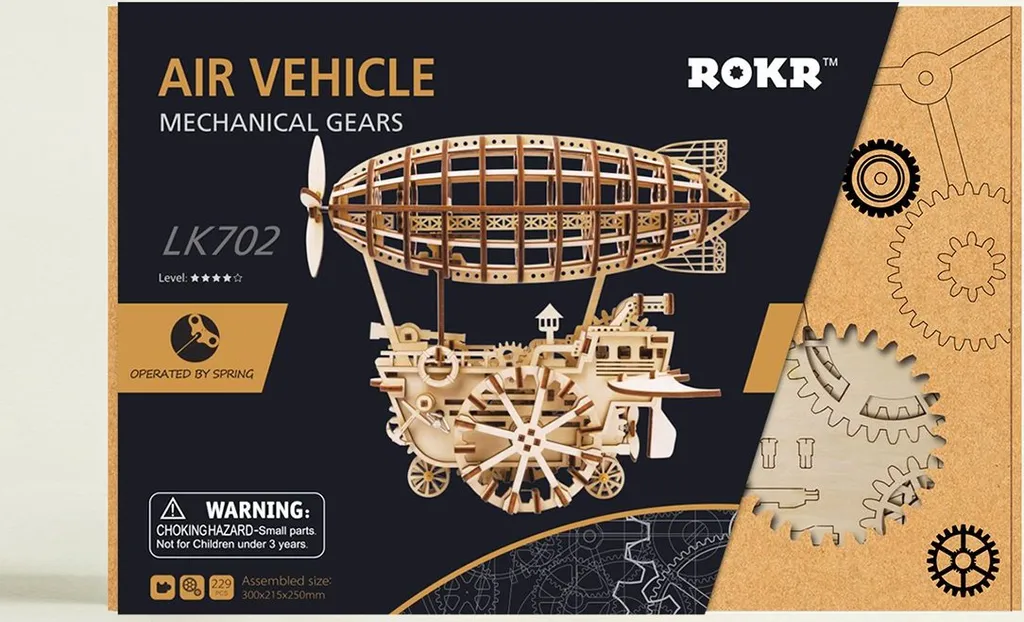 Puzzle 3D Dirigeable en Bois ROKR 349 Pièces Découpe Laser Précise - 18