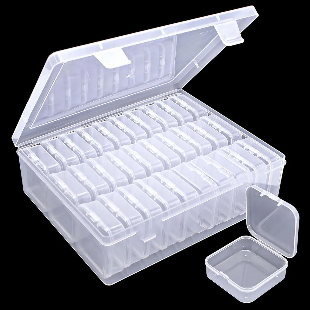 30 Petites boîtes de rangement 5,5x5,5x2 cm en plastique transparent