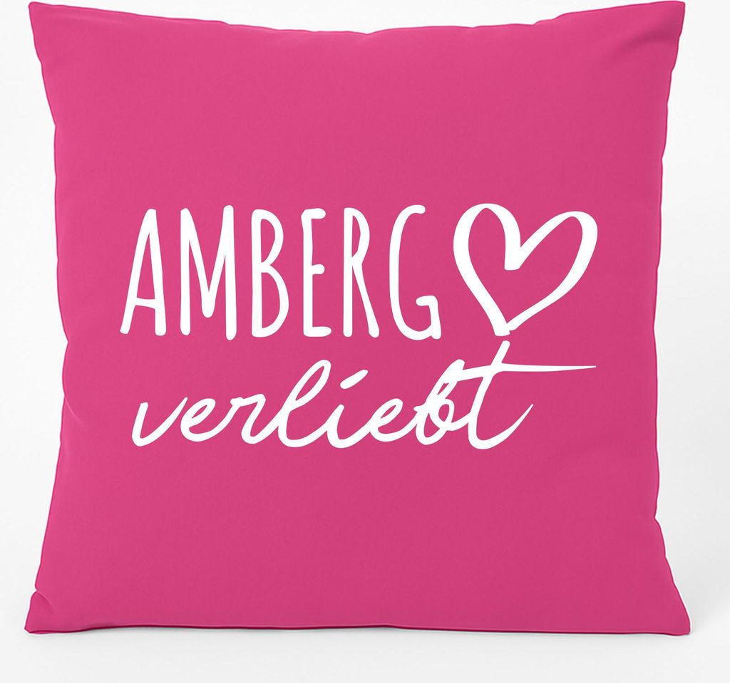 Huuraa Kissen Amberg verliebt 40x40cm mit Füllung Fuchsia Baumwolle Dekokissen Geschenkidee