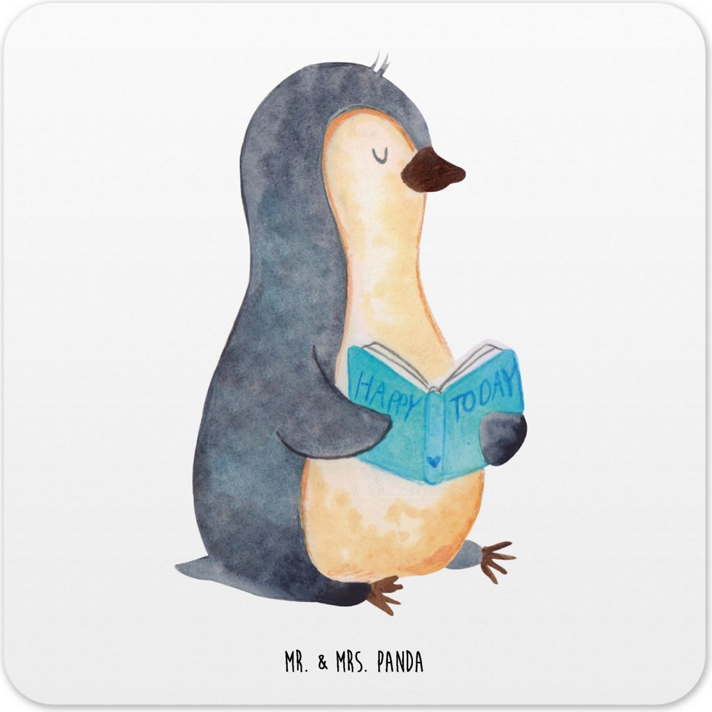 Mr. & Mrs. Panda Untersetzer für Gläser Pinguin Buch 6er Set - Weiß - Geschenk, Urlaub, Tassen-Untersetzer, Glas-Untersetzer, Tisch, Ausruhen, E...