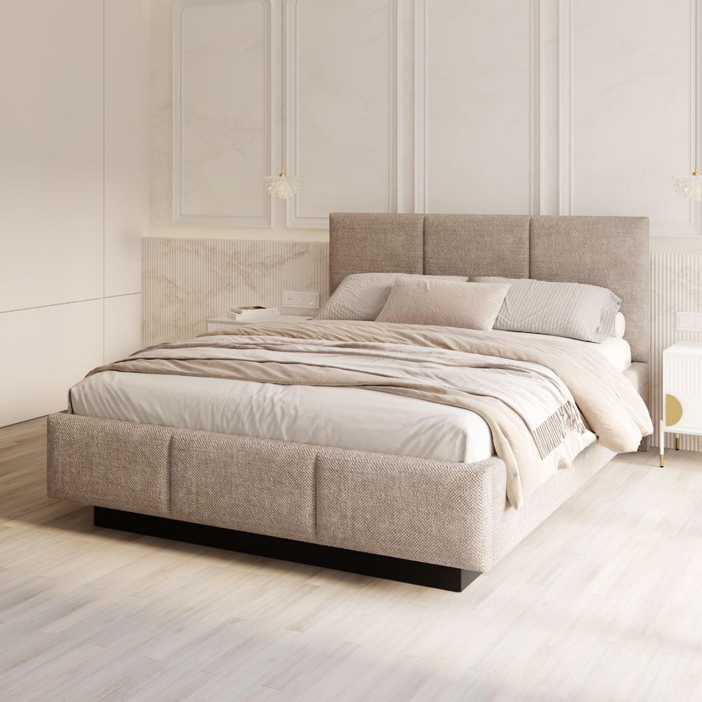 FDM Bett ALMADA 120x200 cm Polsterbett mit Lattenrost aus Metall Bettkasten Stauraumbett Samt Ottawa beige